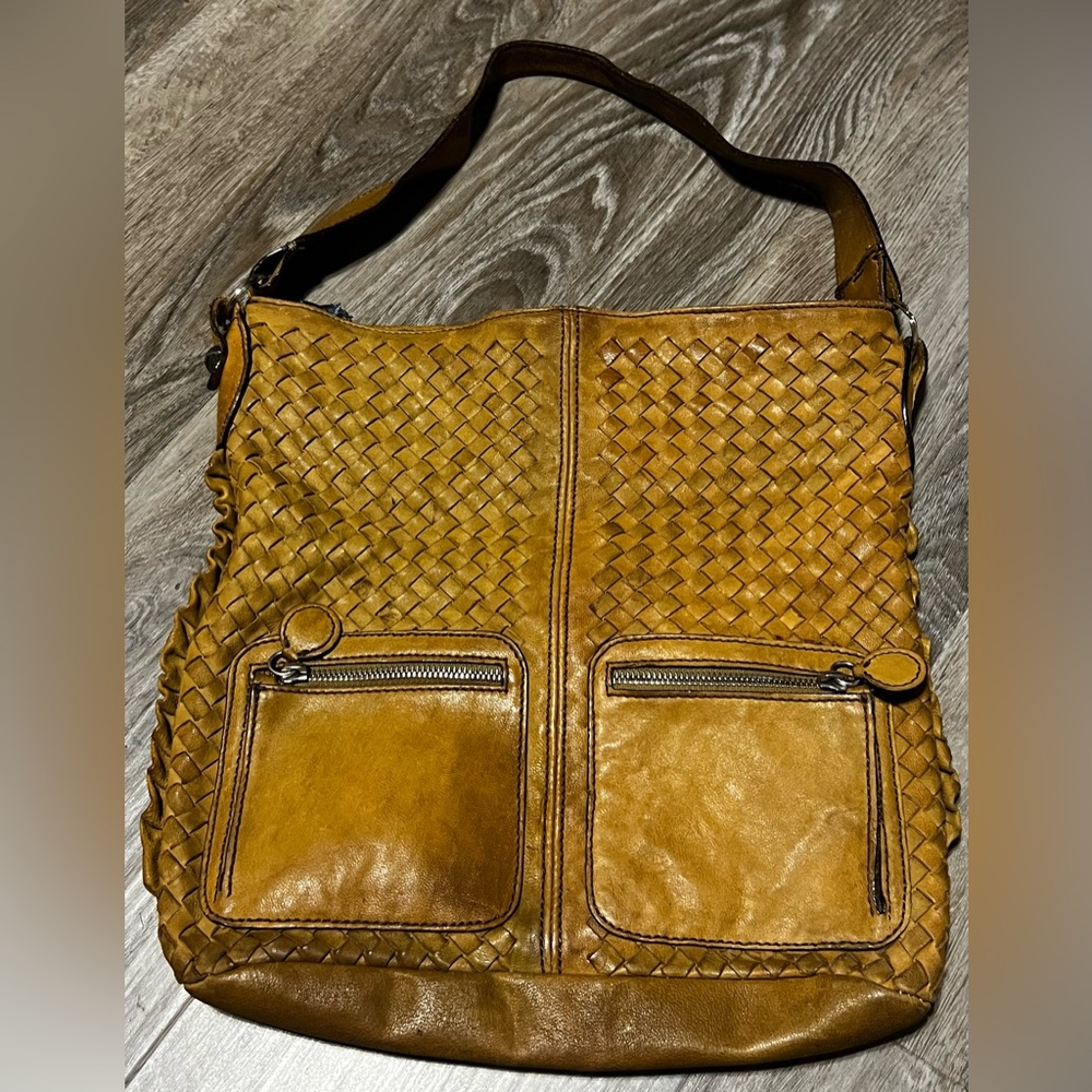 Vintage Falor Genuine Leather - Large Shopper Woven Shoulder Bag. Made In Italy